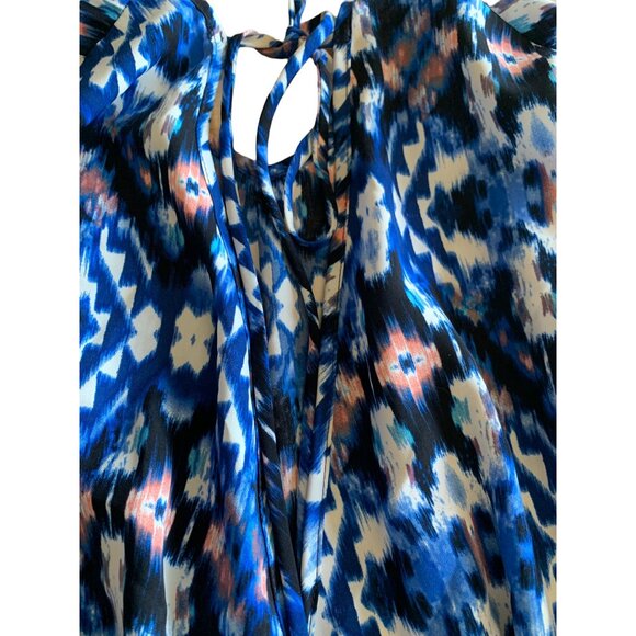 👗 2/$30 👗 Multicolor Watercolor Print Romper, Plunging Back, Tie Across Top M - Picture 4 of 5